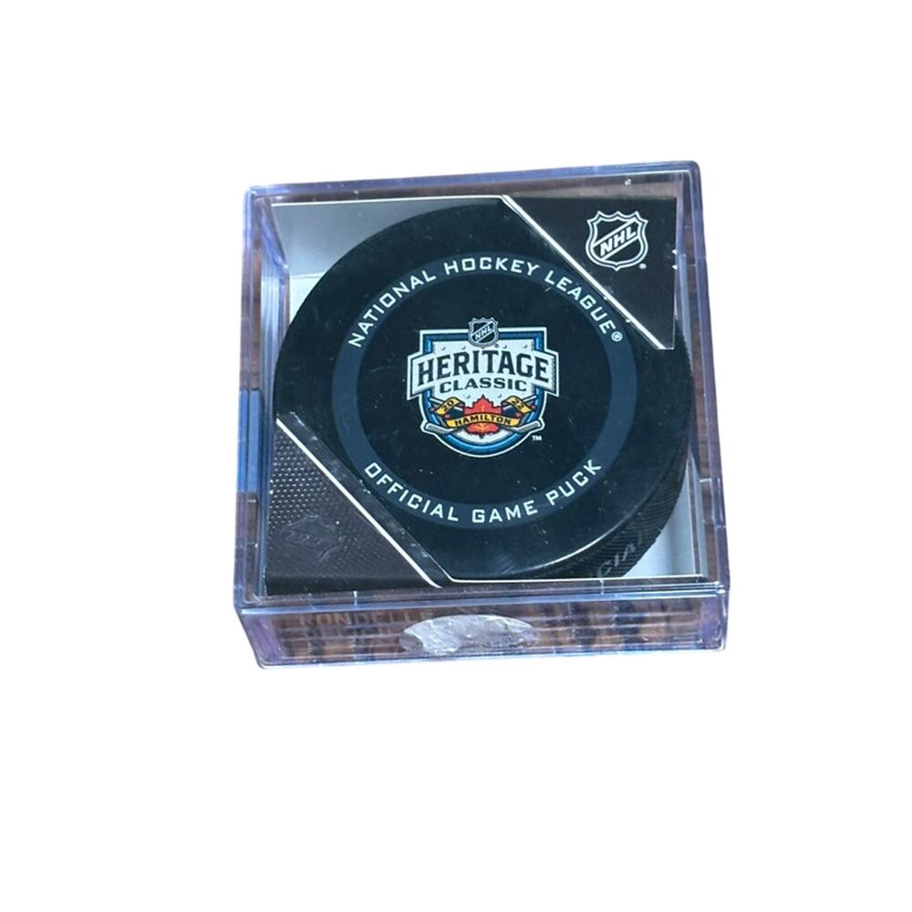 2022 NHL Heritage Classic Official Game Puck Design- in Cube - Leafs vs Sabres